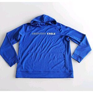 American Eagle Hoodie Mens L Blue Flex LS Lightweight Pockets Waffle Knit Preppy